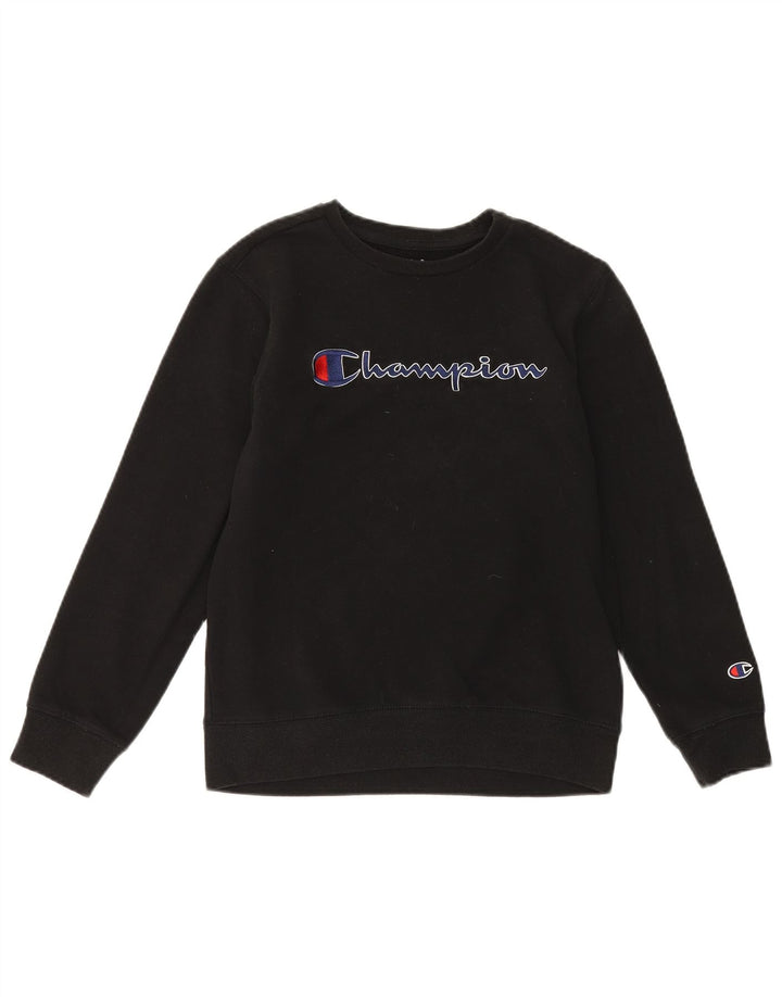 CHAMPION Boys Graphic Sweatshirt Jumper 11-12 Years Large Black Cotton