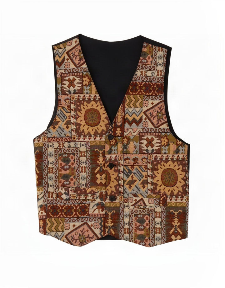 Vintage vest til mænd, medium brun geometrisk polyester