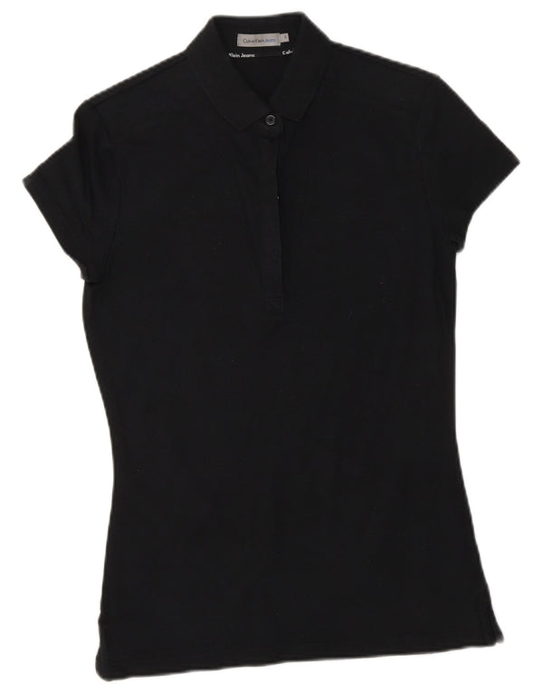CALVIN KLEIN JEANS Dame poloshirt UK 8 Small Black Bomuld