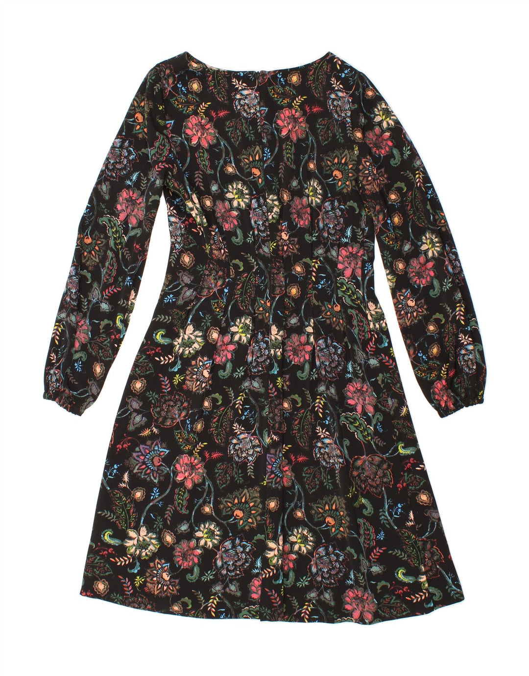 NEXT Womens Long Sleeve A-Line Dress UK 10 Small  Black Floral Polyester Vintage Next and Second-Hand Next from Messina Hembry 