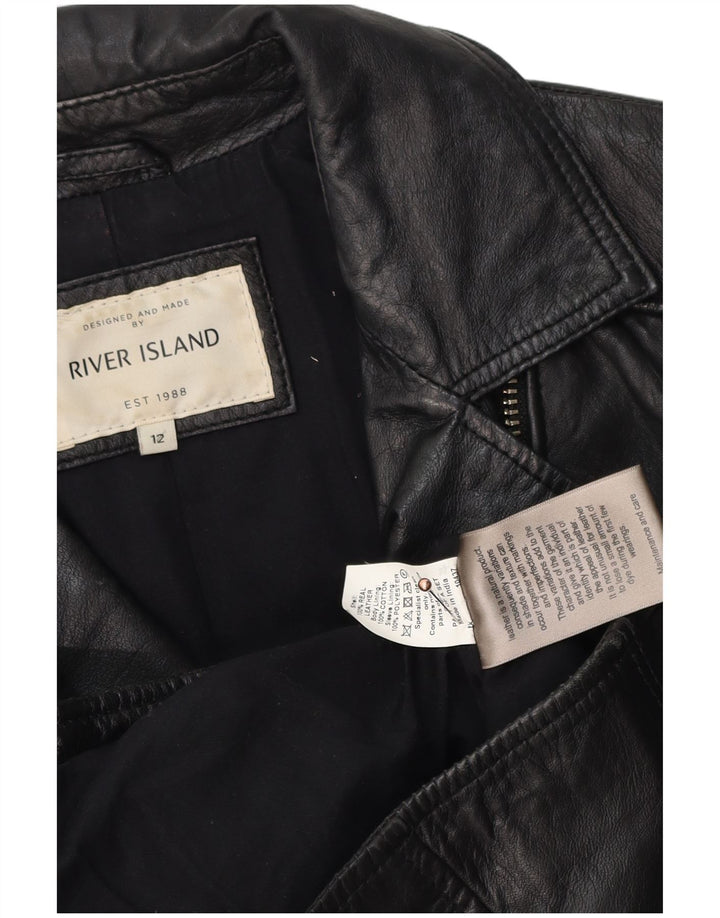 River Island Dame Læder Biker Jacket UK 12 Medium Sort