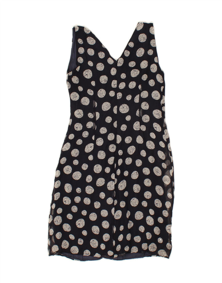 MARELLA Womens Ruffle Front A-Line Dress UK 8 Small Navy Blue Polka Dot Vintage Marella and Second-Hand Marella from Messina Hembry 