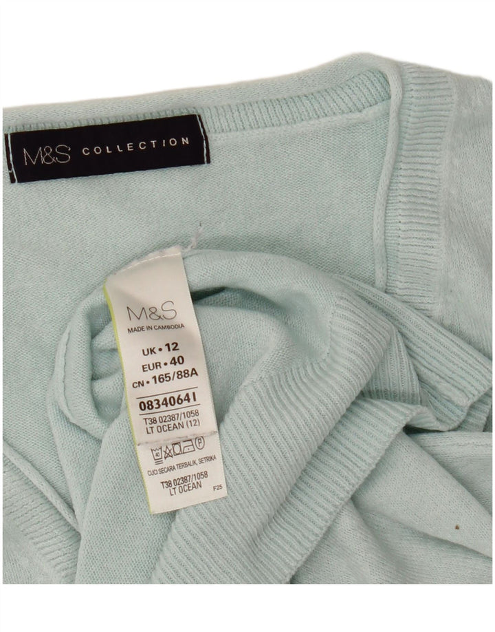Marks & Spencer Dame V-hals sweater UK 12 Medium Blue Acryl