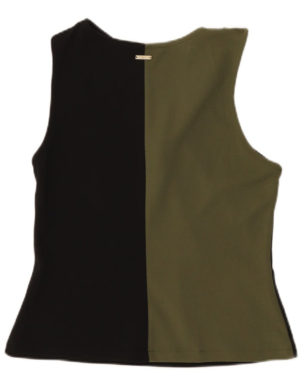 Guess Womens Crop Ærmeløs bluse Top UK 14 Large Black Colourblock