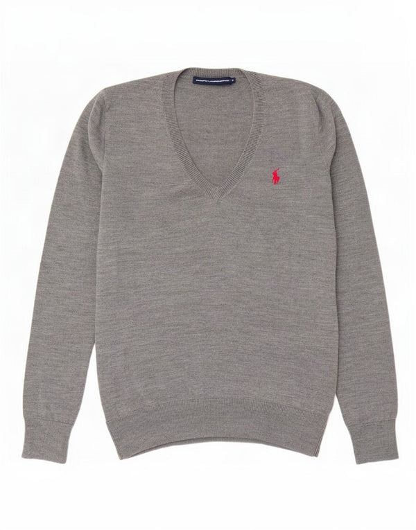 Ralph Lauren Dame V-hals sweater UK 14 Medium Grey Flecked Wool