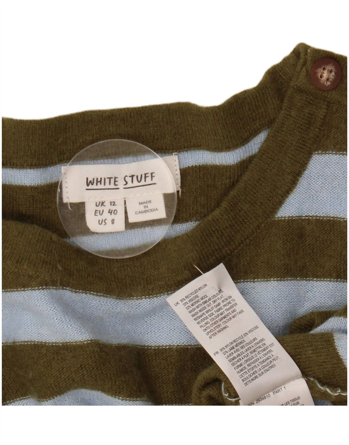 White Stuff Dame Boat Neck Jumper Sweater UK 12 Medium Khaki Striped