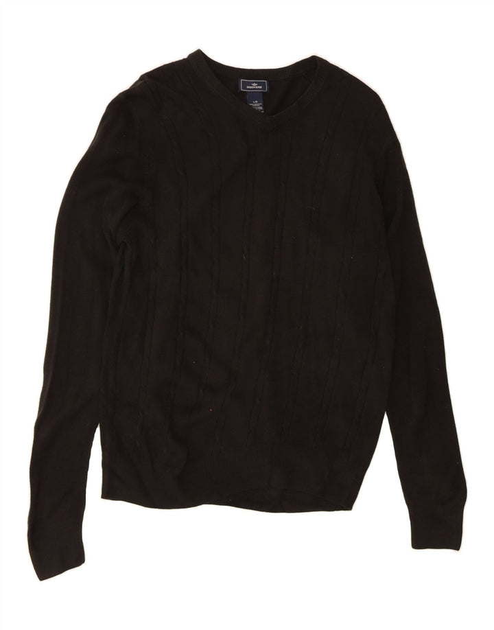 DOCKERS Mens V-Neck Jumper Sweater Large Black Acrylic Vintage Dockers and Second-Hand Dockers from Messina Hembry 