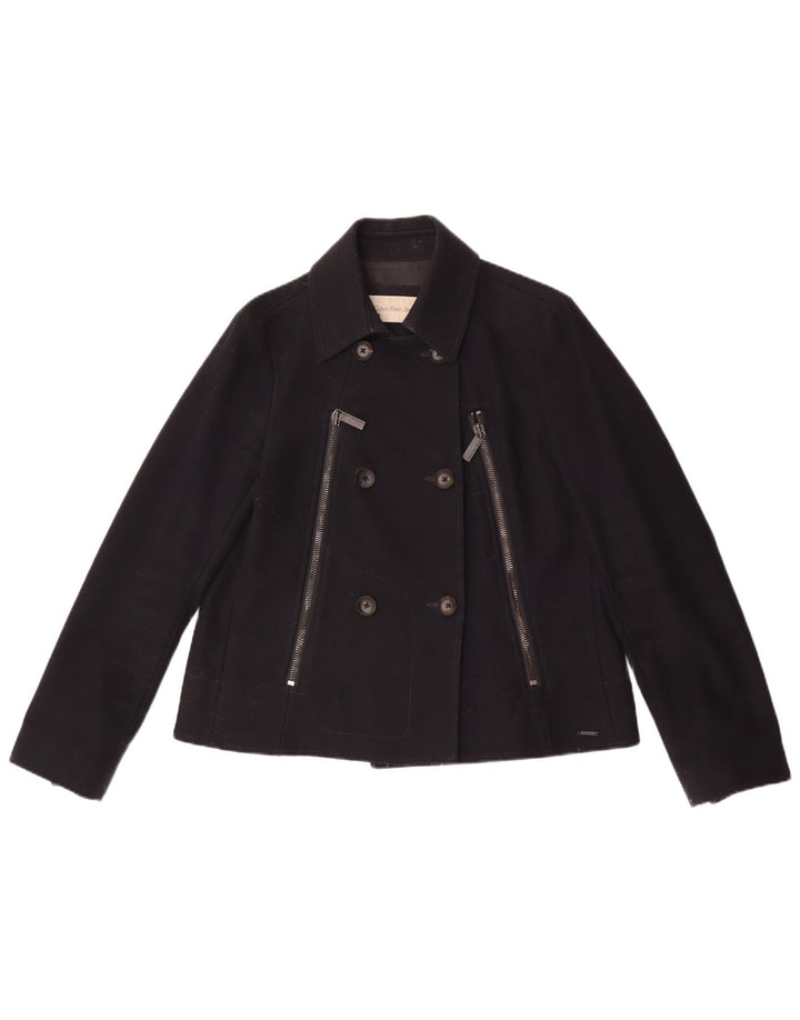 Calvin Klein Jeans Dame Oversized Pea Coat UK 10 Small Navy Blue Wool
