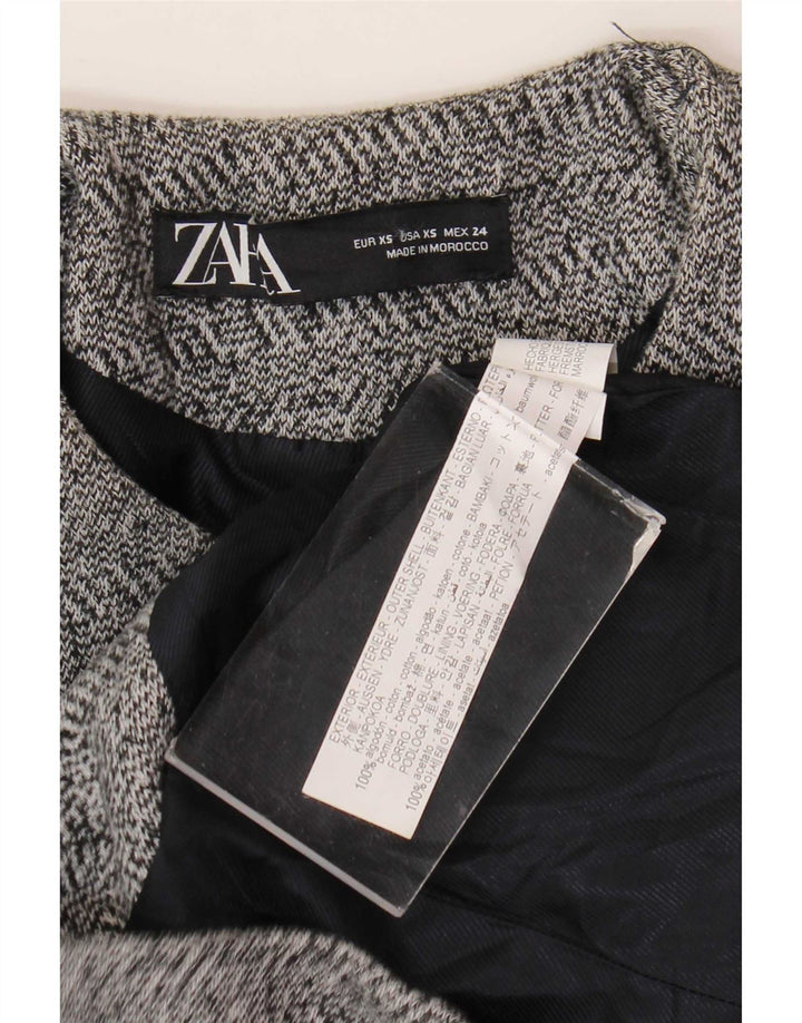 Zara Dame Longline Blazerjakke med fuld lynlås UK 6 XS Grå sildebensbomuld