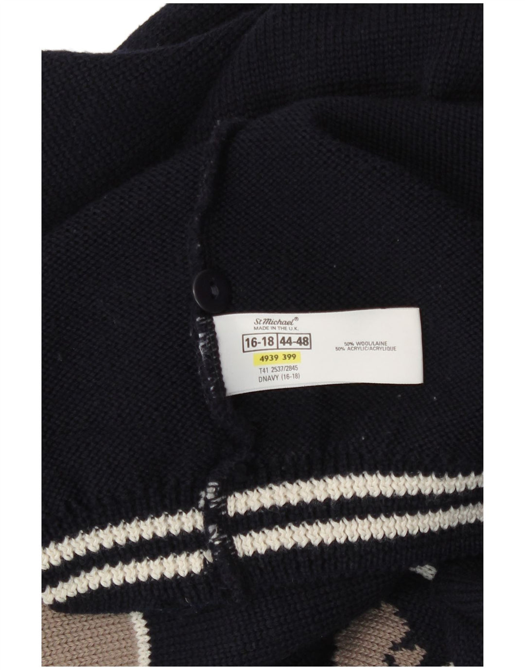 St Michael Dame Cardigan Sweater UK 16/18 Large Navy Blue Colourblock