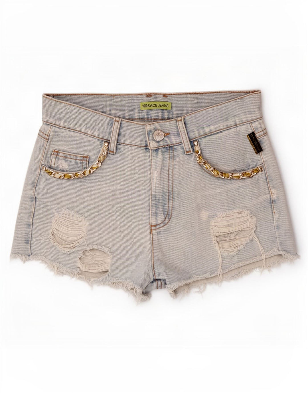 Versace Womens Distressed Denim Shorts W28 Medium Blue Bomuld