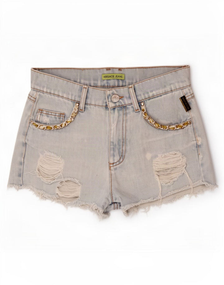 Versace Womens Distressed Denim Shorts W28 Medium Blue Bomuld