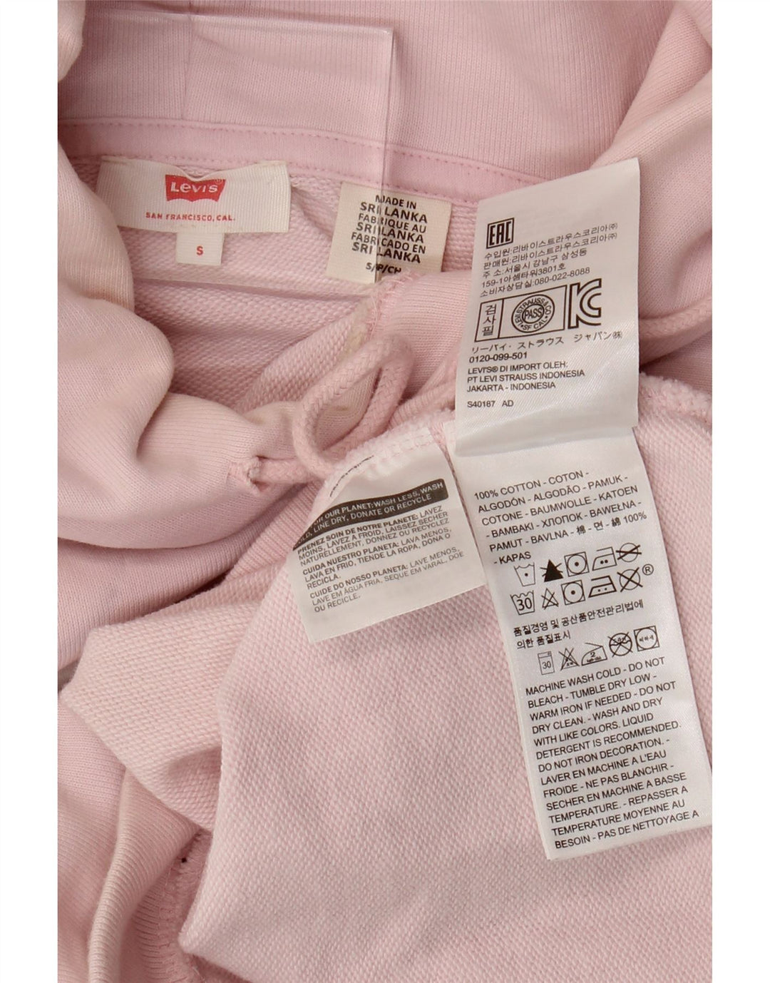 LEVI'S Dame Oversized Crop Grafisk Hoodie Jumper UK 10 Small Pink Bomuld