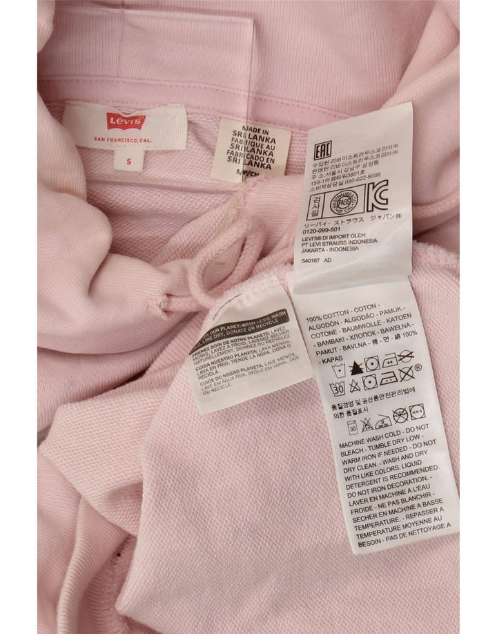 LEVI'S Dame Oversized Crop Grafisk Hoodie Jumper UK 10 Small Pink Bomuld