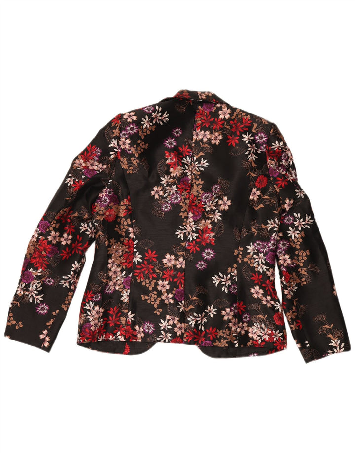 MONSOON Womens Blazer Jacket UK 14 Large Black Floral Polyester