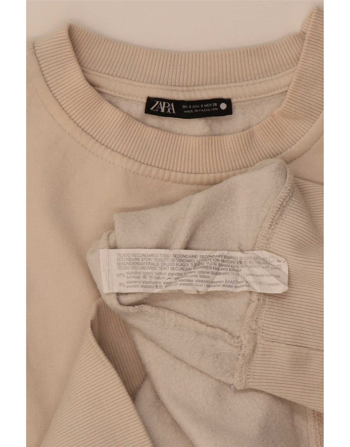 Zara Dame Oversized Sweatshirt Jumper UK 10 Small Beige Bomuld