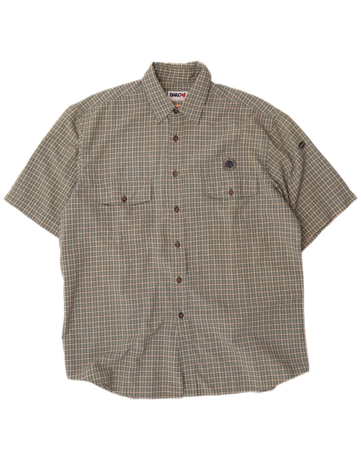 BAILO Mens Short Sleeve Shirt Size 42 Large Green Check Polyamide
