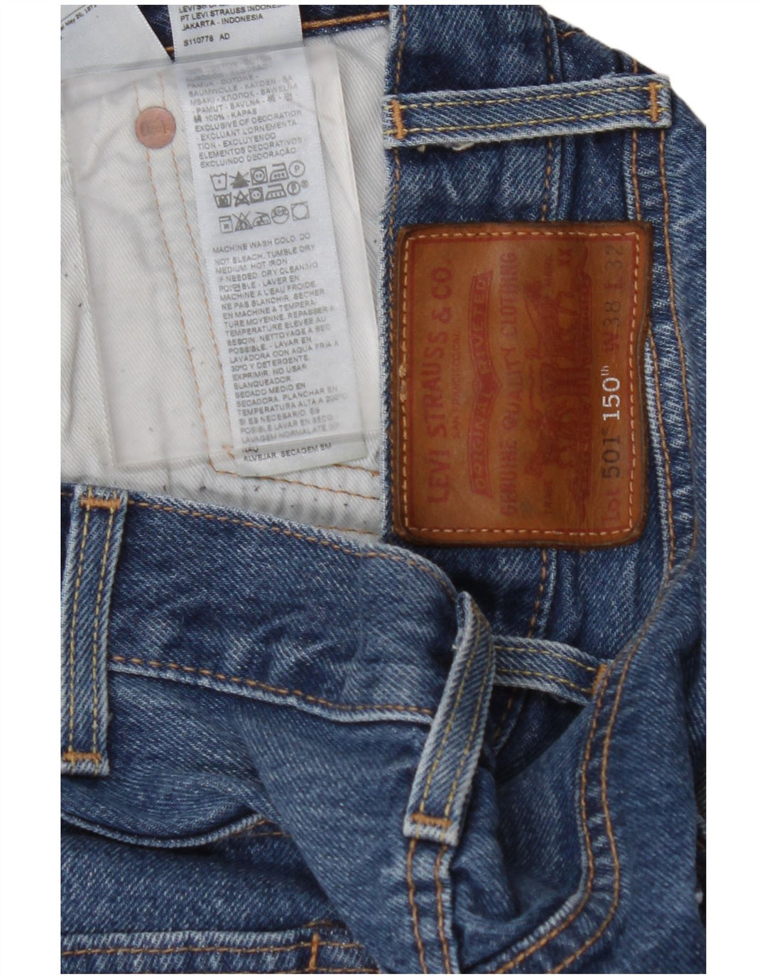 LEVI'S Herre 501 Straight Jeans W38 L32 Blå Bomuld