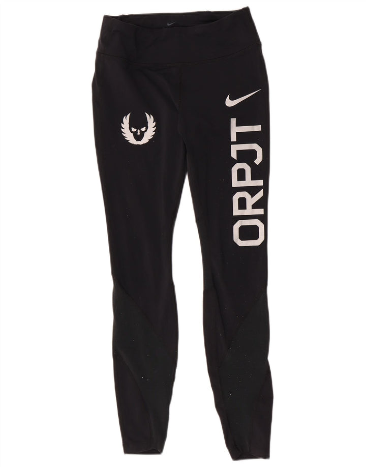 Nike Womens Oregon Grafiske Leggings UK 8 Small Black Nylon