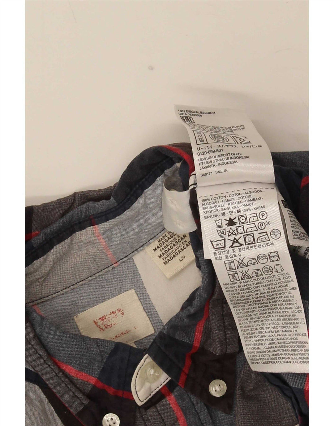 Levi's herreskjorte stor marineblå plaid bomuld