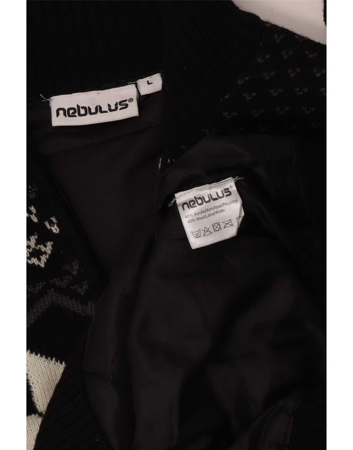 Nebulus Herre Zip Neck Jumper Sweater Large Black Fair Isle Akryl