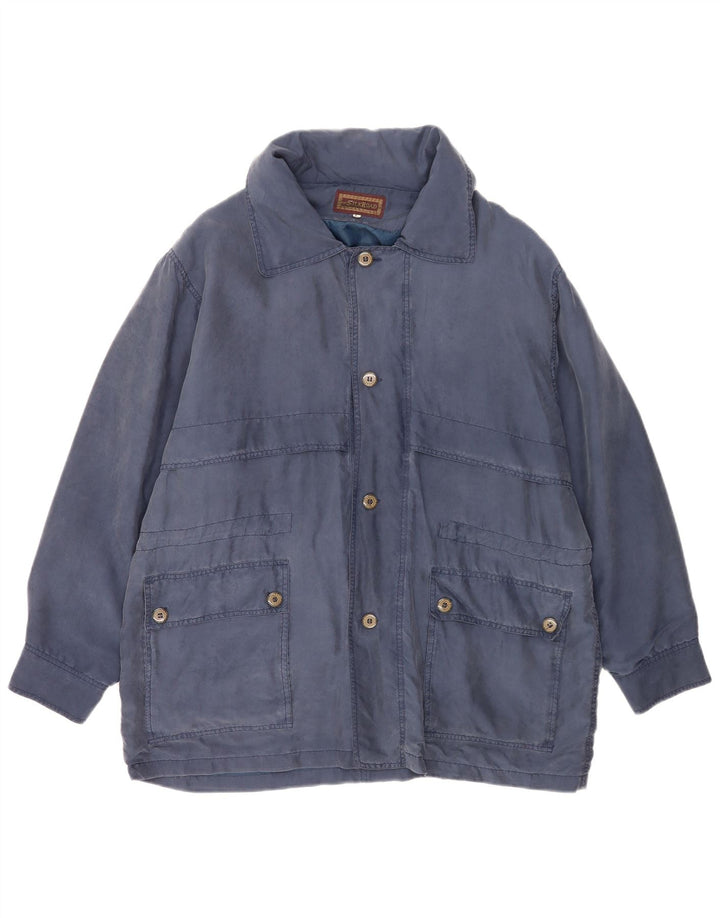 Vintage Herre Utility Jacket UK 40 Large Navy Blue Silk