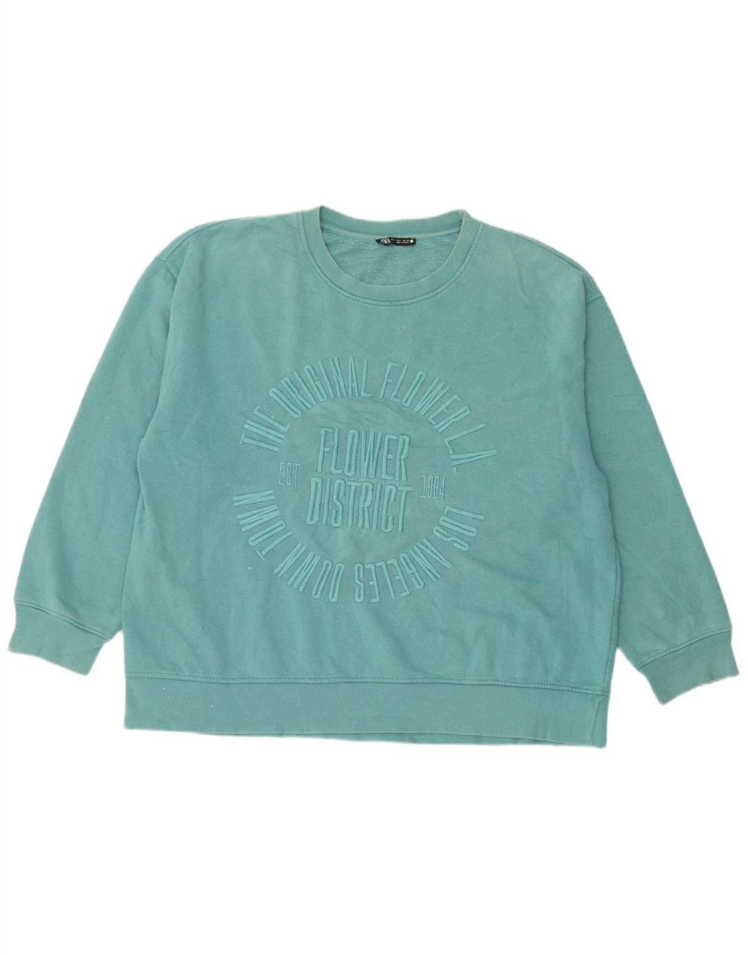 Zara Dame Grafisk Oversized Sweatshirt Jumper UK 16 Stor Blå Bomuld