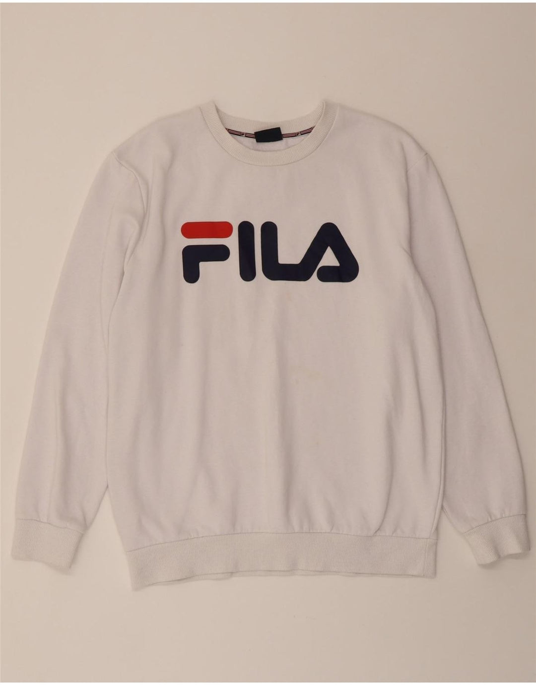 FILA Mens Graphic Sweatshirt Jumper Medium White Cotton Vintage Fila and Second-Hand Fila from Messina Hembry 