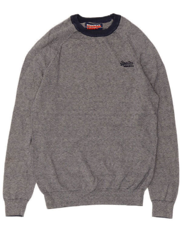 Superdry Mens Crew Neck Jumper Sweater XS Navy Blue Pinstripe Cotton