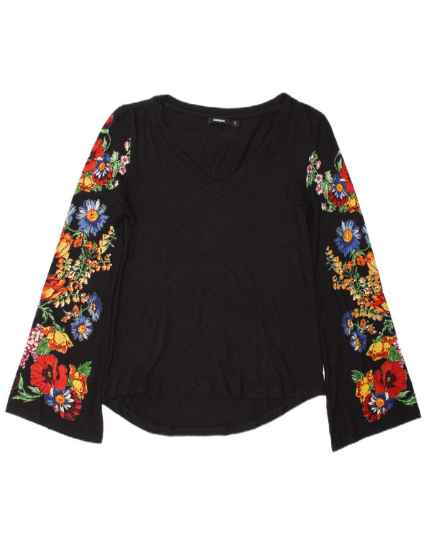 Desigual Dame Top Langærmet UK 10 Small Black Floral