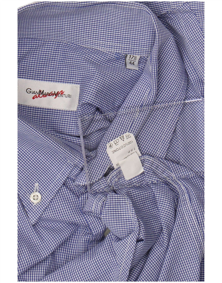 GIAN MARCO VENTURI Mens Shirt Size 44 17 1/2 XL Blue Gingham Cotton
