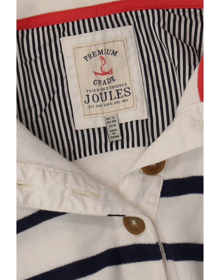 JOULES Womens Button Neck Sweatshirt Jumper UK 12 Medium  White Striped Vintage Joules and Second-Hand Joules from Messina Hembry 