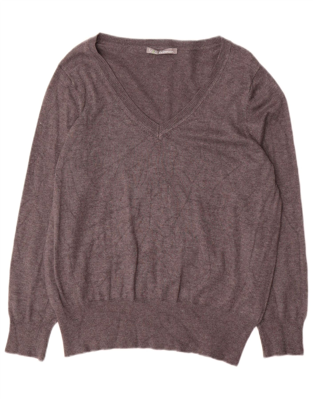 Marks & Spencer Dame V-hals sweater UK 18 XL Grå Viscose