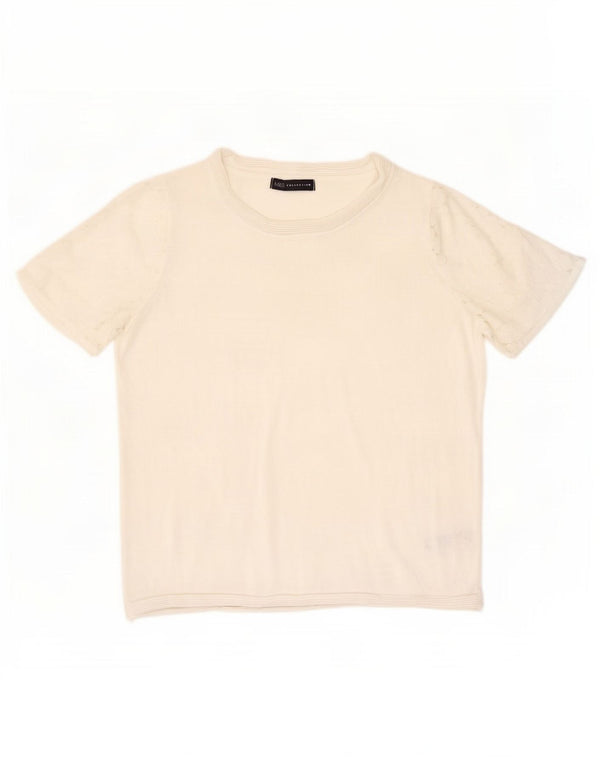 Marks & Spencer Dame Kortærmet Bluse Top UK 12 Medium White Viscose