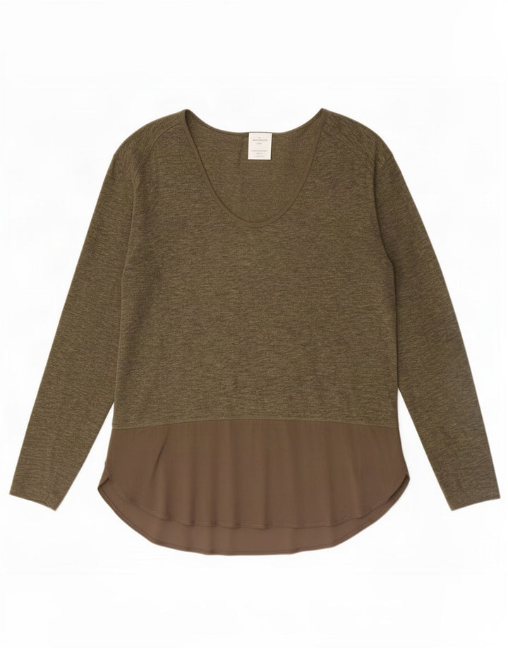 Zara Dame Top Langærmet UK 14 Medium Khaki Colourblock