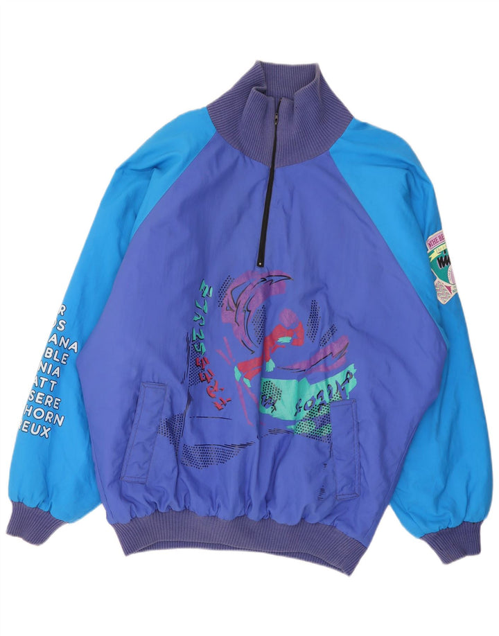 Vintage Herre Loose Fit Grafisk Windbreaker Jacket UK 38 Medium Blue