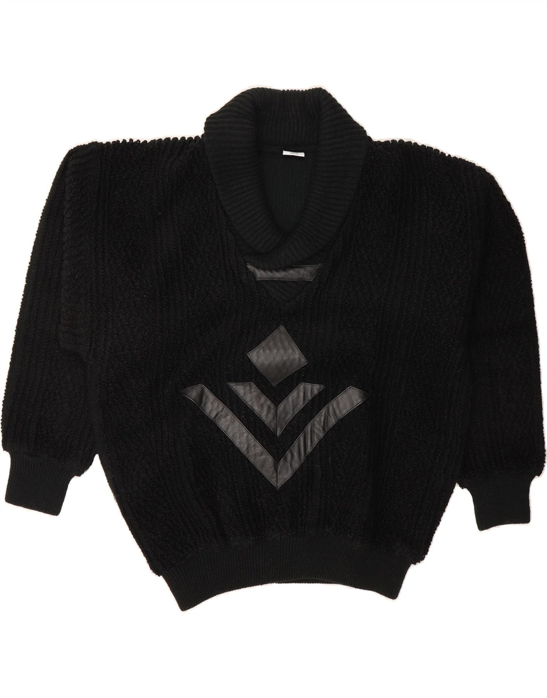 VINTAGE Mens Graphic Shawl Neck Jumper Sweater IT 48/50 Medium Black Vintage Vintage and Second-Hand Vintage from Messina Hembry 