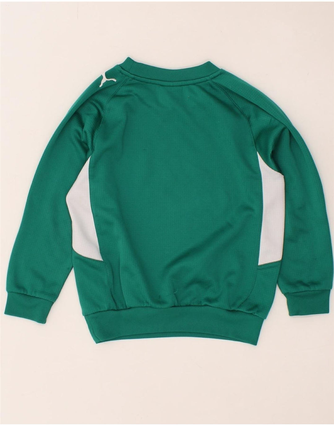 PUMA Boys Graphic Sweatshirt Jumper 7-8 Years Small Green Colourblock Vintage Puma and Second-Hand Puma from Messina Hembry 