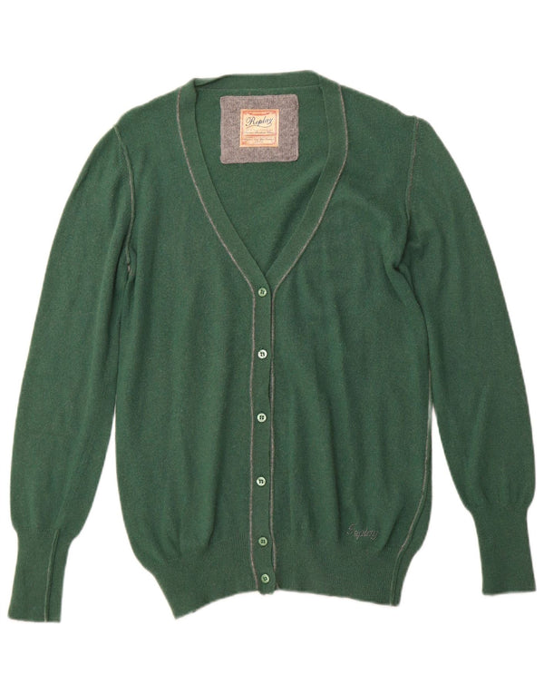 REPLAY Dame Cardigan Sweater UK 10 Small Green Polyamide