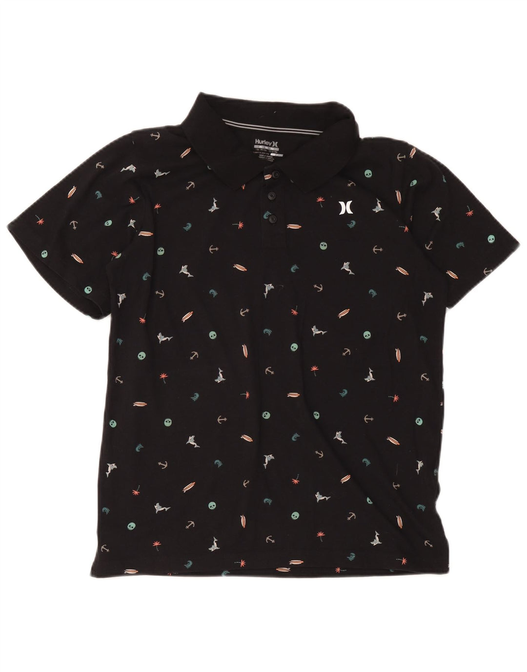 Hurley Boys Dri Fit abstrakt mønster poloshirt 13-14 år XL Sort