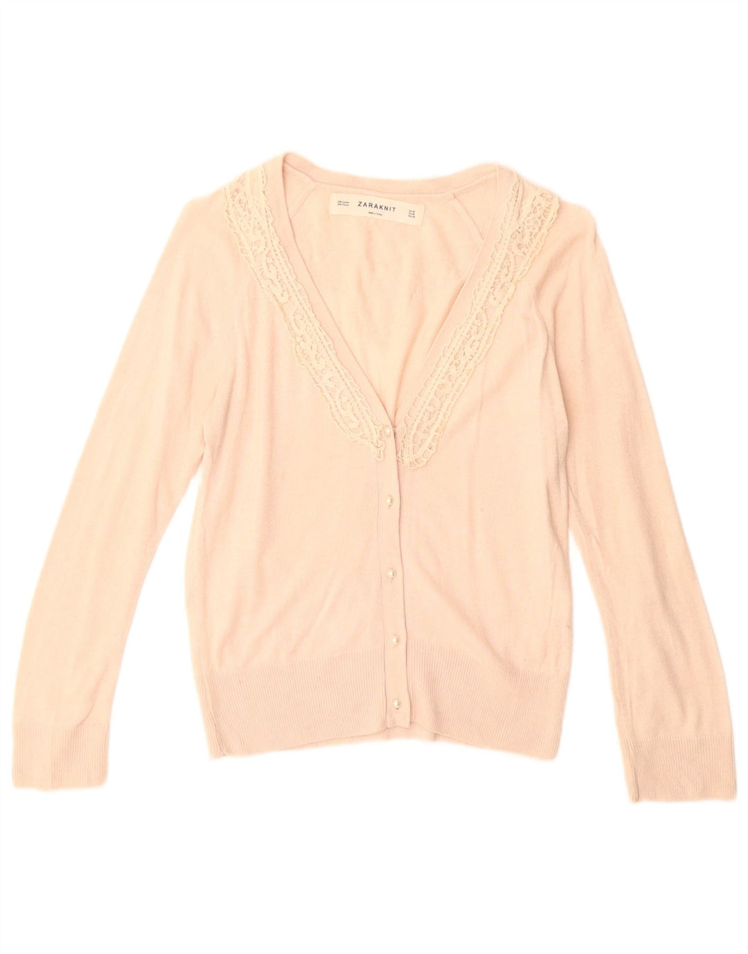 ZARA Cardigan sweater til kvinder UK 12 Medium Beige Bomuld