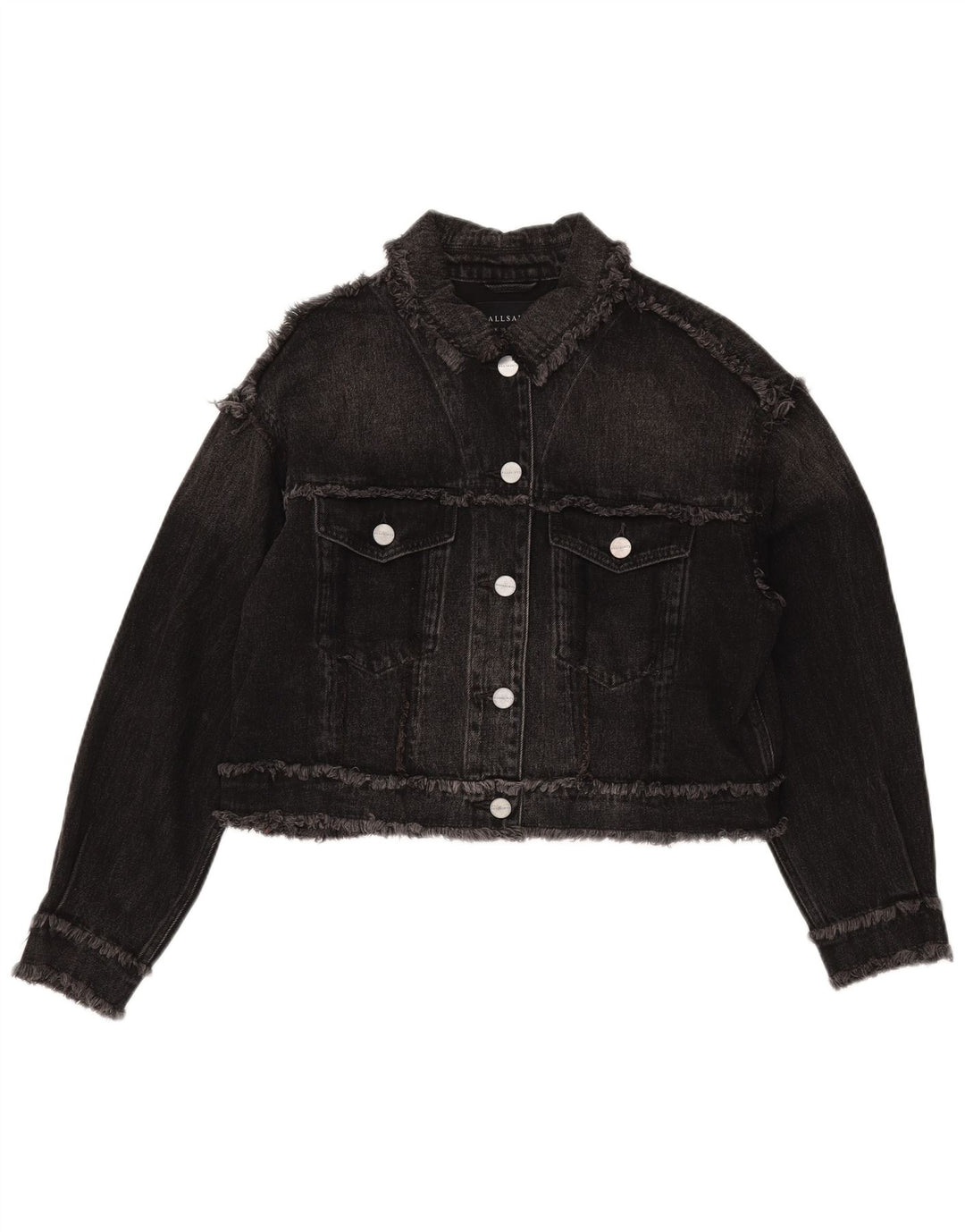 All Saints Womens Crop Oversized denimjakke UK 10 Small Black Bomuld