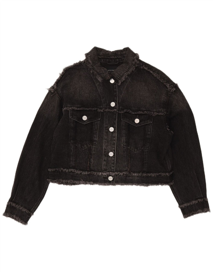 All Saints Womens Crop Oversized denimjakke UK 10 Small Black Bomuld
