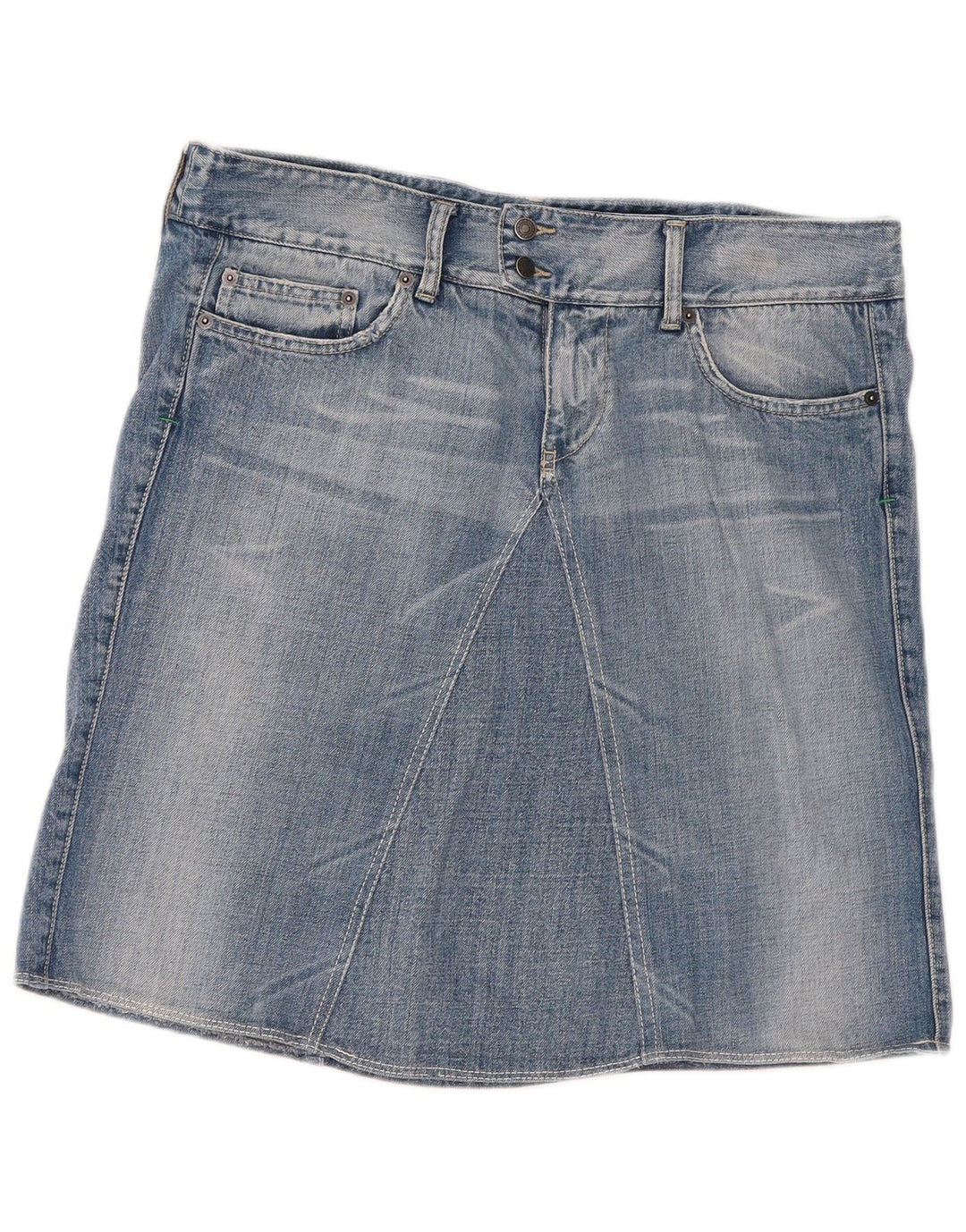 Benetton Dame Denim Nederdel W32 Stor Blå Bomuld
