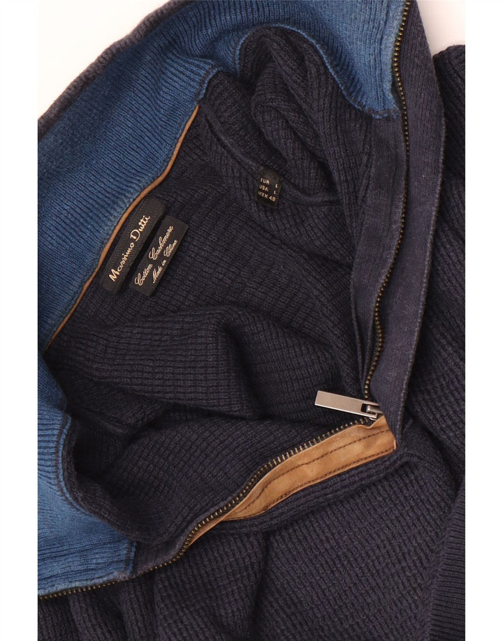 Massimo Dutti Herre Zip Neck Jumper Sweater Stor Marineblå Bomuld