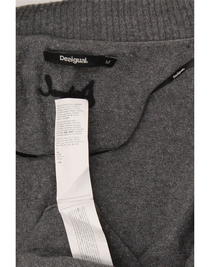 DESIGUAL Dame Longline Åben Cardigan Sweater UK 12 Medium Grey Floral