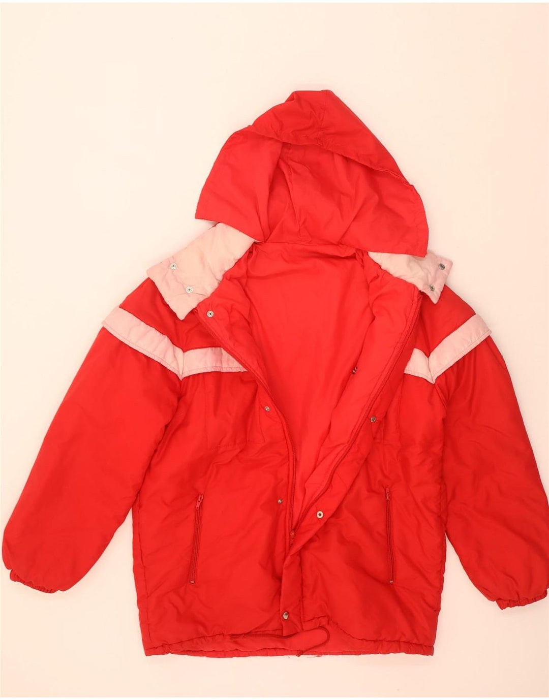Vintage polstret hættejakke til mænd IT 52 XL Rød Colourblock Polyamid