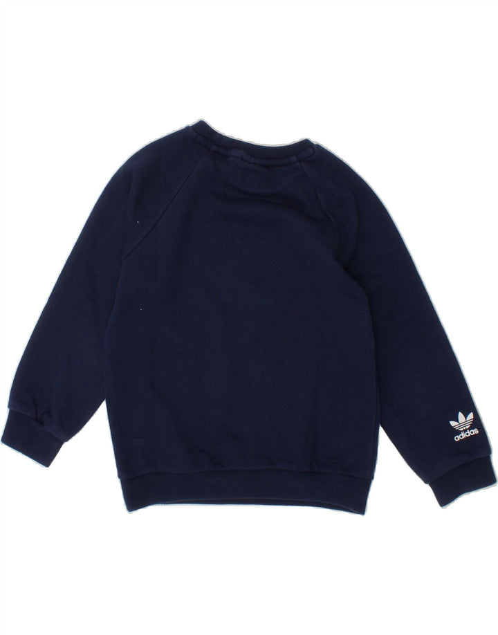 ADIDAS Boys Graphic Sweatshirt Jumper 2-3 Years Navy Blue Cotton Vintage Adidas and Second-Hand Adidas from Messina Hembry 