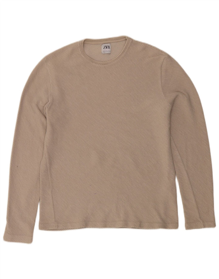 Zara Herre Top Langærmet Stor Beige Bomuld