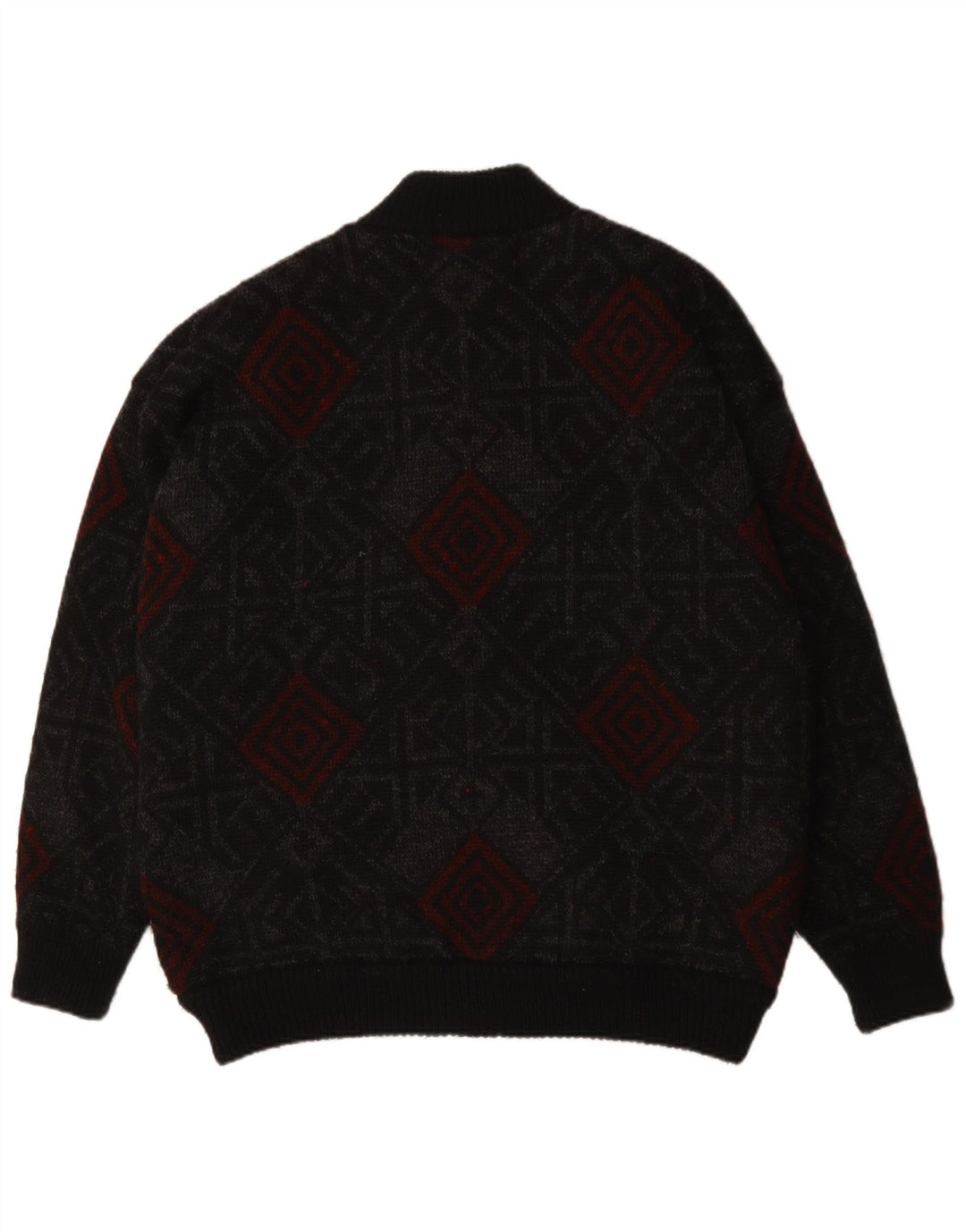 VINTAGE Herre cardigan sweater XL Sort geometrisk uld